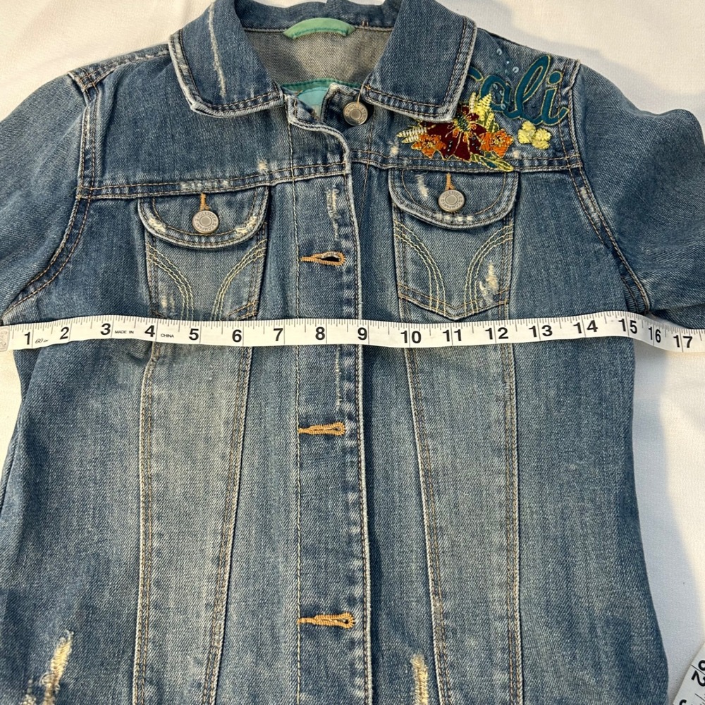 Hollister Cali Embroidered Denim Jacket Women's Size S Palm Trees Flowers Y2K - Picture 9 of 9